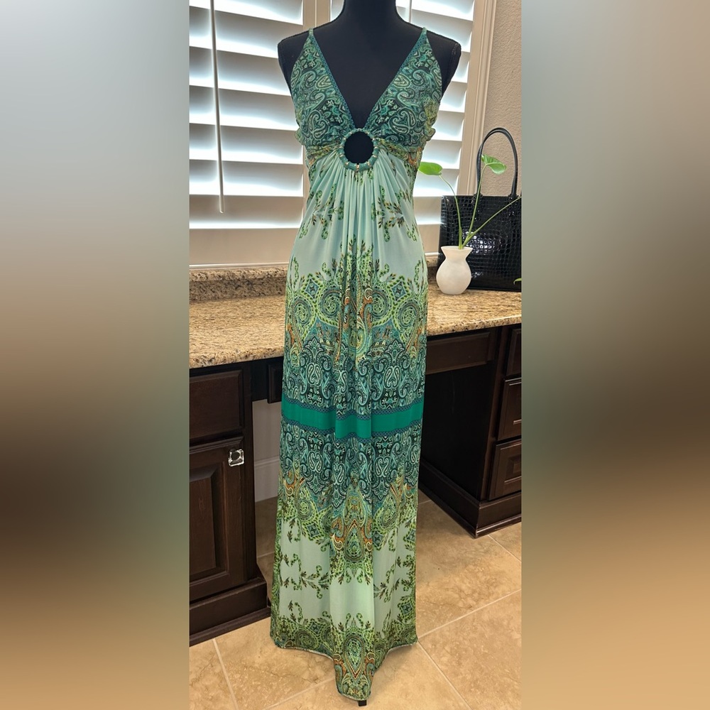 Sky Paisley Print Halter Maxi Dress – Size M